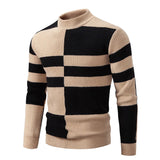 Bequemer gestrickter Herrenpullover mit Rundhalsausschnitt – Khaki - Schwarz