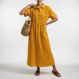 Jorisa - kurzärmeliges Midikleid – Erdfarben