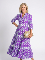 Ysolde | Midi-Kleid mit 3/4-Ärmeln und Kettenmuster – Lila