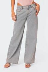 Damen Jeans | Weite Beine mit Schleifendetails am Bund – Grau