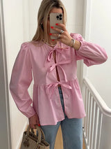 Schicke Bluse mit Puffärmeln und Krawattenfront für mühelosen Stil – Rosa