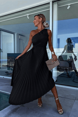 Einschulterkleid Mit Faltenrock - Lisann – Schwarz