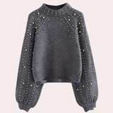 Xaviera-stilvoller-damenpullover-mit-rundhalsausschnitt-und-perlenverzierung – Grau