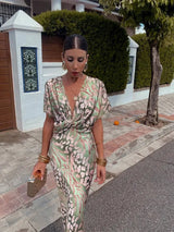 Damen Wickel Midi Hochzeitsgast Kleid – Mehrfarbig