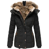 Elegante Damen Winterjacke mit Kunstfellkapuze – Schwarz