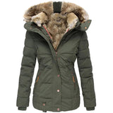 Elegante Damen Winterjacke mit Kunstfellkapuze – Grün