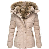 Elegante Damen Winterjacke mit Kunstfellkapuze – Beige