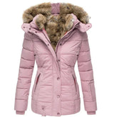 Elegante Damen Winterjacke mit Kunstfellkapuze – Rosa