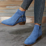 Elegante Knöchel-Stiefel mit niedrigem Absatz – Blau