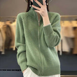 Elegante Strickjacke mit hohem Kragen – Grün