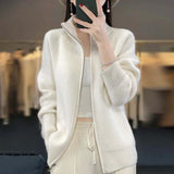 Elegante Strickjacke mit hohem Kragen – Weiß