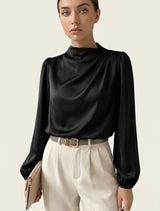 Elegante Damenbluse mit hohem Kragen - Hera – Schwarz