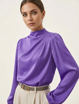 Elegante Damenbluse mit hohem Kragen - Hera – Lila