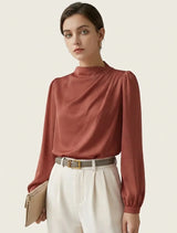 Elegante Damenbluse mit hohem Kragen - Hera – Koralle