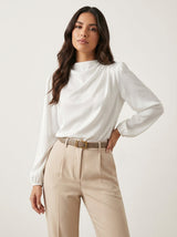 Elegante Damenbluse mit hohem Kragen - Hera – Weiß