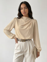 Elegante Damenbluse mit hohem Kragen - Hera – Creme