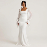 Elegantes langes Kleid mit Chiffonärmeln – Weiß