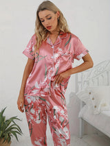 Eleganter Damen Pyjama mit Floralem Design – Rosa