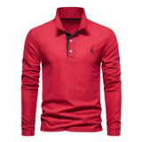 Eleganter Langarm-Polo mit Knopfdesign – Rot