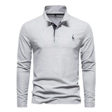 Eleganter Langarm-Polo mit Knopfdesign – Grau