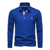 Eleganter Langarm-Polo mit Knopfdesign – Blau