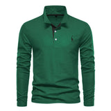 Eleganter Langarm-Polo mit Knopfdesign – Grün