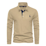 Eleganter Langarm-Polo mit Knopfdesign – Khaki