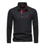 Eleganter Langarm-Polo mit Knopfdesign – Schwarz