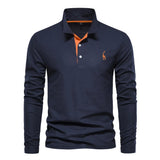 Eleganter Langarm-Polo mit Knopfdesign – Marineblau