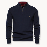 Eleganter Pullover mit Stehkragen und Zip – Marineblau