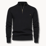 Eleganter Pullover mit Stehkragen und Zip – Schwarz
