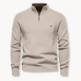 Eleganter Pullover mit Stehkragen und Zip – Khaki
