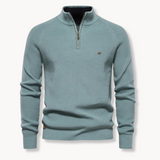 Eleganter Pullover mit Stehkragen und Zip – Blau