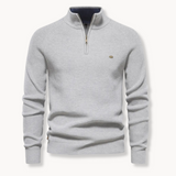 Eleganter Pullover mit Stehkragen und Zip – Grau