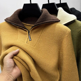 Eleganter Stehkragenpullover mit Reißverschluss – Gelb