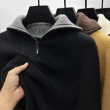 Eleganter Stehkragenpullover mit Reißverschluss – Schwarz