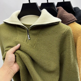 Eleganter Stehkragenpullover mit Reißverschluss – Grün