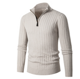 Eleganter Strickpullover mit Halbreißverschluss für Stil – Beige