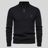 Eleganter Strickpullover mit halbem Reißverschluss – Schwarz