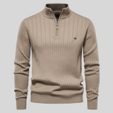 Eleganter Strickpullover mit halbem Reißverschluss – Khaki