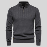 Eleganter Strickpullover mit halbem Reißverschluss – Dunkel Grau