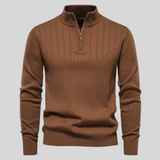 Eleganter Strickpullover mit halbem Reißverschluss – Braun