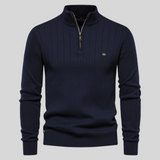 Eleganter Strickpullover mit halbem Reißverschluss – Dunkel Blau
