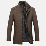 Eleganter Wollmantel mit Stehkragen für Herren – Braun