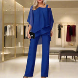 Jennifer | Elegantes Chiffon Set – Blau