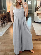 Sorelle – Weit geschnittener Leinen-Jumpsuit für Damen – Hellgrau