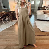 Sorelle – Weit geschnittener Leinen-Jumpsuit für Damen – Khaki