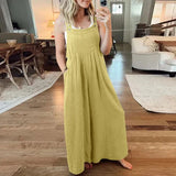 Sorelle – Weit geschnittener Leinen-Jumpsuit für Damen – Gelbgrün