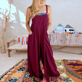 Sorelle – Weit geschnittener Leinen-Jumpsuit für Damen – Rot