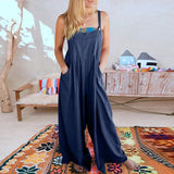 Sorelle – Weit geschnittener Leinen-Jumpsuit für Damen – Marineblau